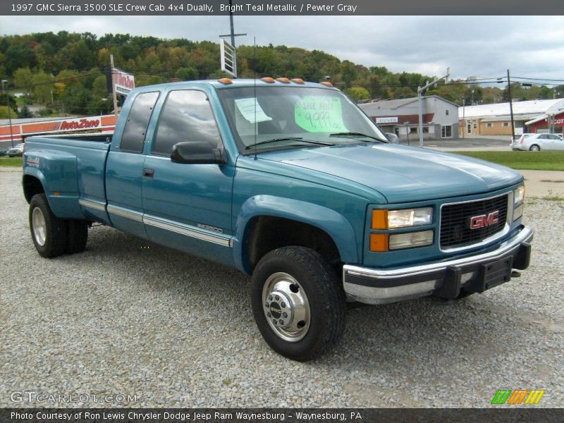 Bright Teal Metallic / Pewter Gray 1997 GMC Sierra 3500 SLE Crew Cab 4x4 Dually