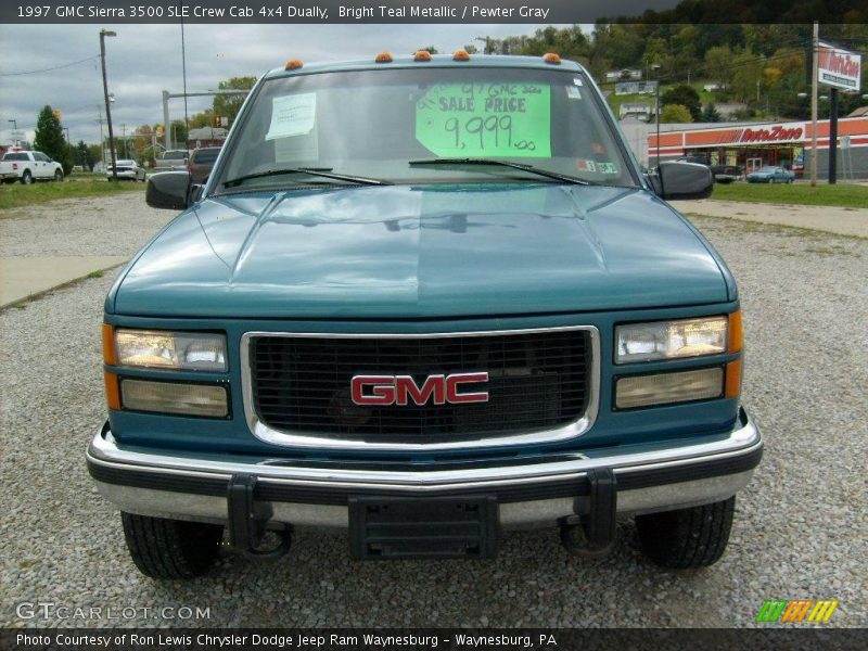 Bright Teal Metallic / Pewter Gray 1997 GMC Sierra 3500 SLE Crew Cab 4x4 Dually