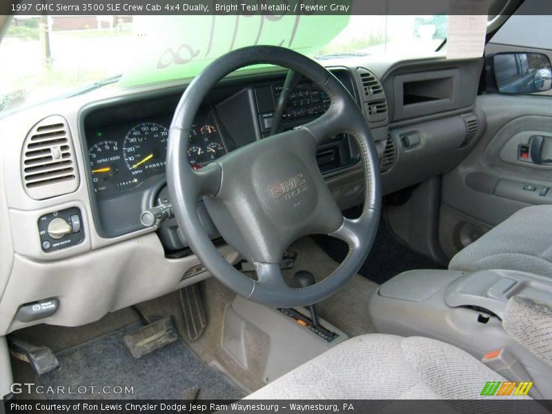 Bright Teal Metallic / Pewter Gray 1997 GMC Sierra 3500 SLE Crew Cab 4x4 Dually