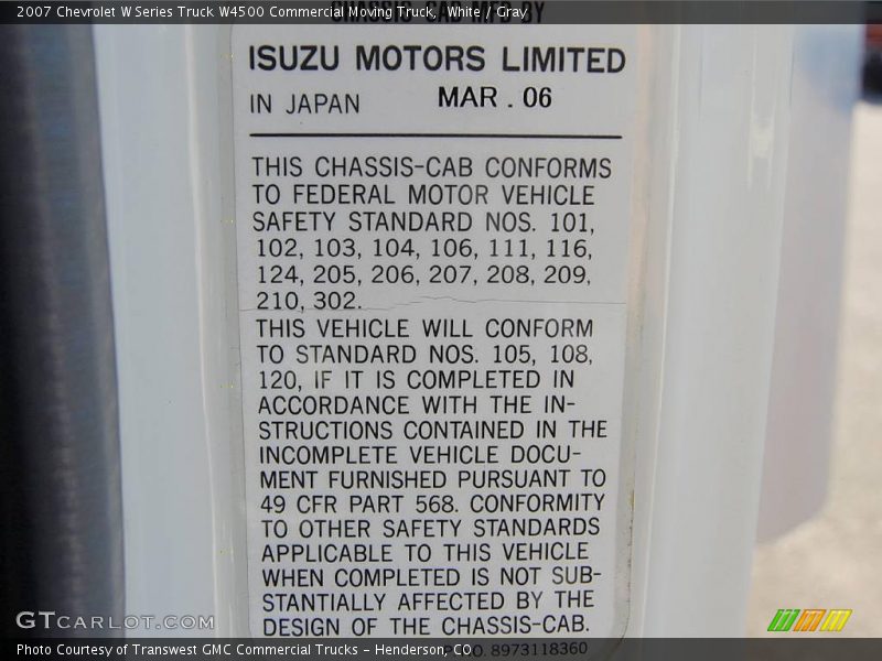 White / Gray 2007 Chevrolet W Series Truck W4500 Commercial Moving Truck