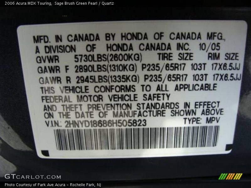 Sage Brush Green Pearl / Quartz 2006 Acura MDX Touring