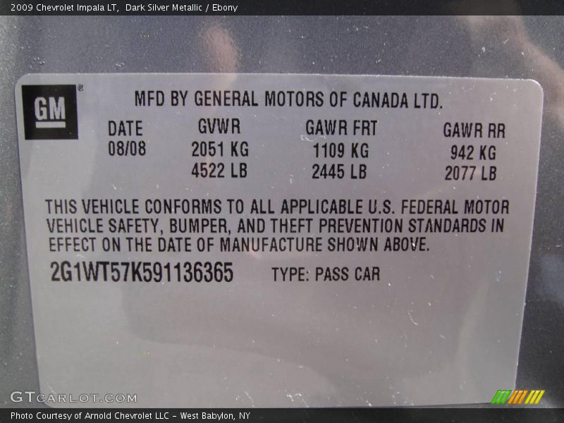 Dark Silver Metallic / Ebony 2009 Chevrolet Impala LT
