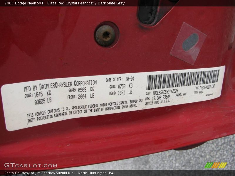 Blaze Red Crystal Pearlcoat / Dark Slate Gray 2005 Dodge Neon SXT