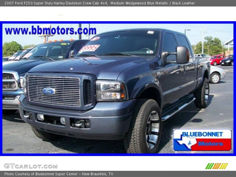 Medium Wedgewood Blue Metallic / Black Leather 2007 Ford F250 Super Duty Harley Davidson Crew Cab 4x4