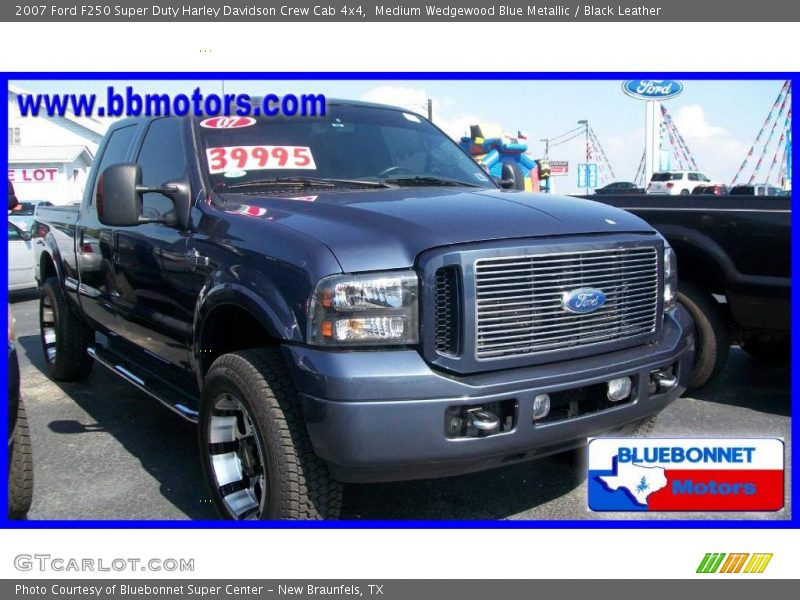 Medium Wedgewood Blue Metallic / Black Leather 2007 Ford F250 Super Duty Harley Davidson Crew Cab 4x4