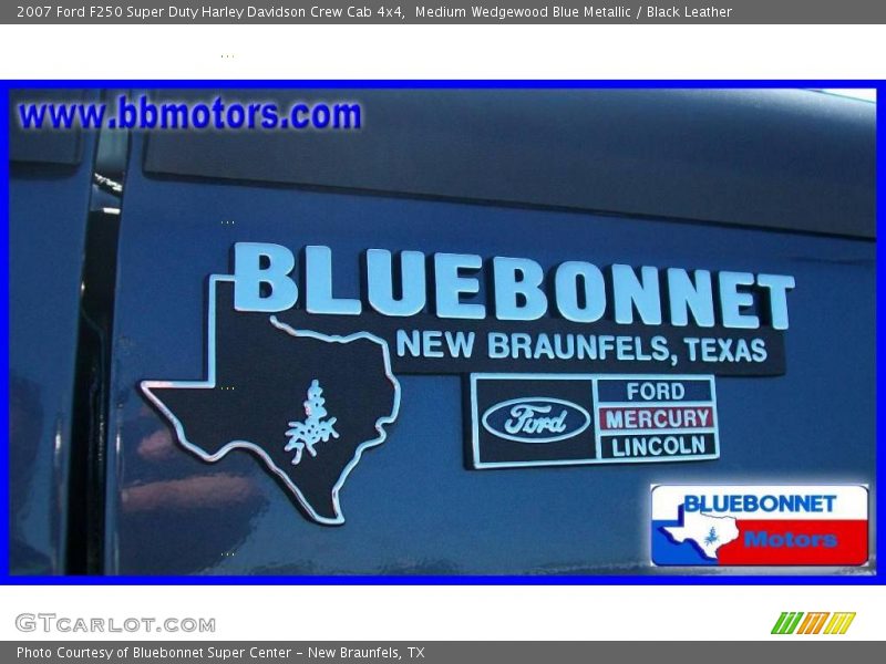 Medium Wedgewood Blue Metallic / Black Leather 2007 Ford F250 Super Duty Harley Davidson Crew Cab 4x4