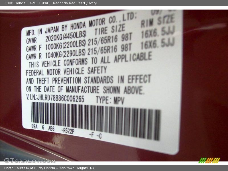 Redondo Red Pearl / Ivory 2006 Honda CR-V EX 4WD