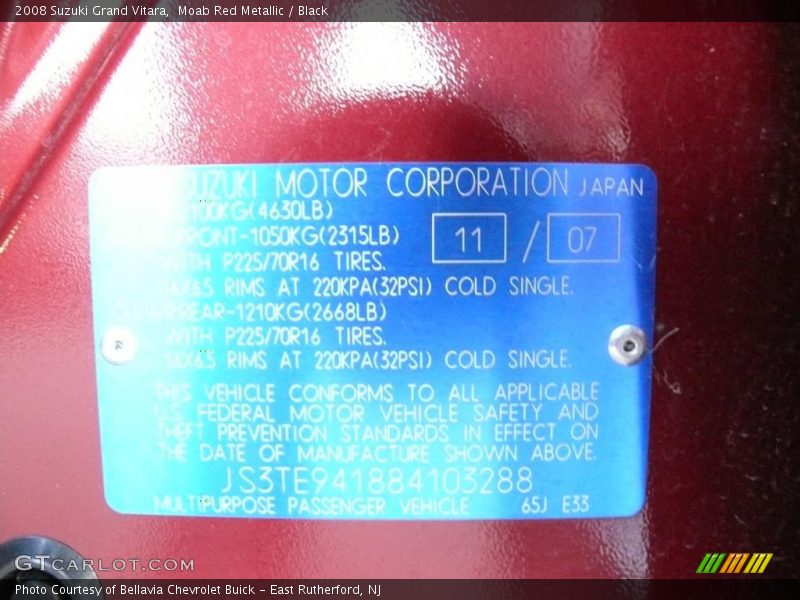 Moab Red Metallic / Black 2008 Suzuki Grand Vitara