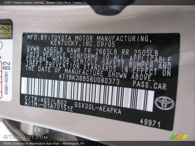 Desert Sand Mica / Ivory 2006 Toyota Avalon Limited
