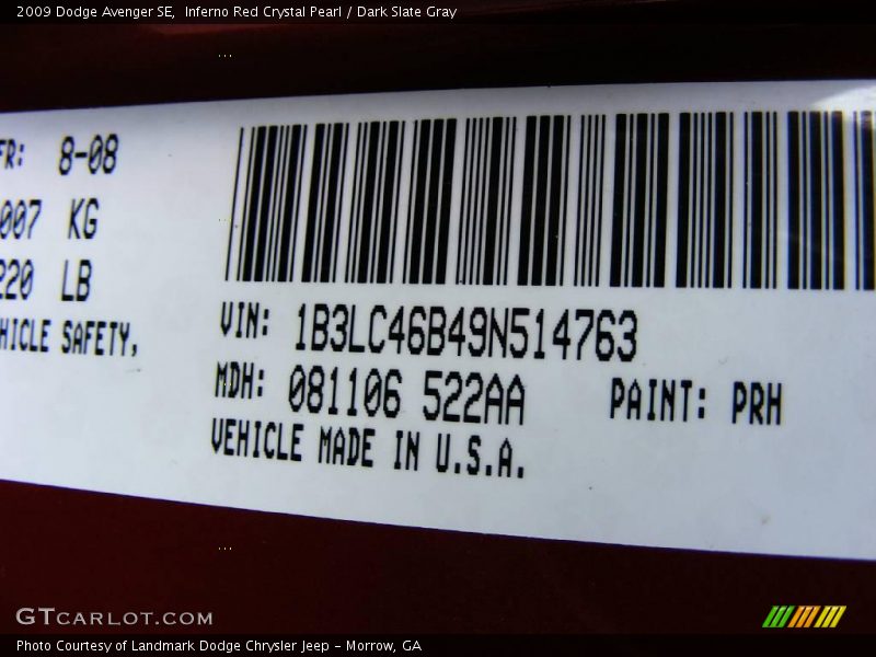 Inferno Red Crystal Pearl / Dark Slate Gray 2009 Dodge Avenger SE