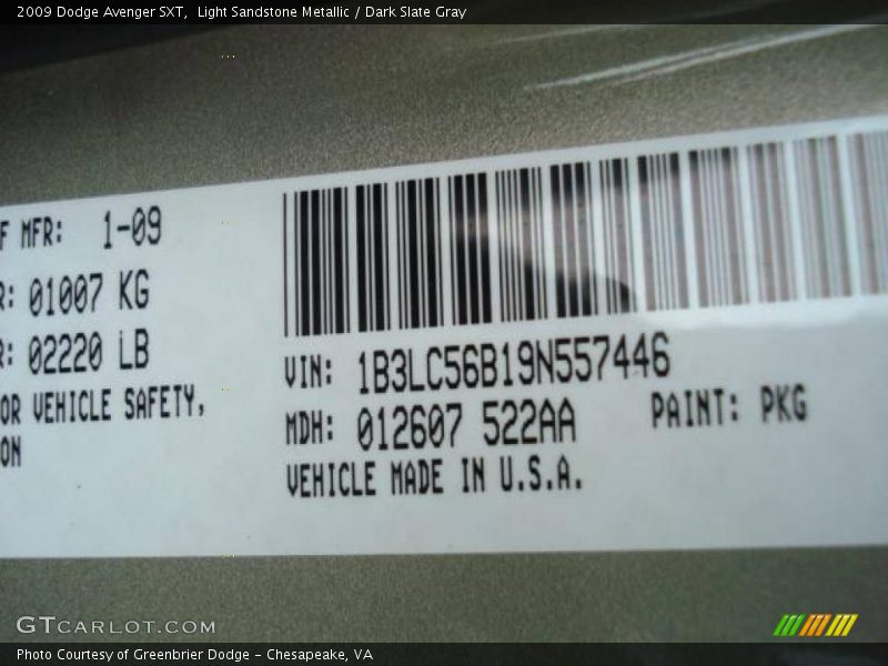 Light Sandstone Metallic / Dark Slate Gray 2009 Dodge Avenger SXT