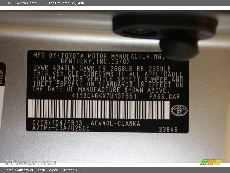 Titanium Metallic / Ash 2007 Toyota Camry LE