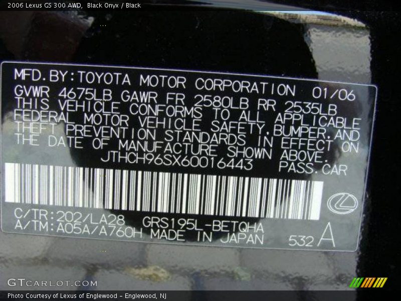 Black Onyx / Black 2006 Lexus GS 300 AWD