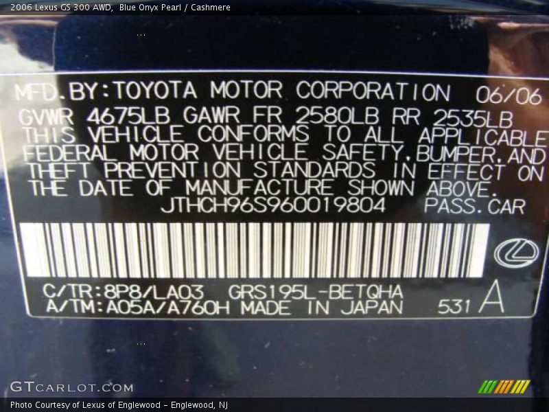 Blue Onyx Pearl / Cashmere 2006 Lexus GS 300 AWD