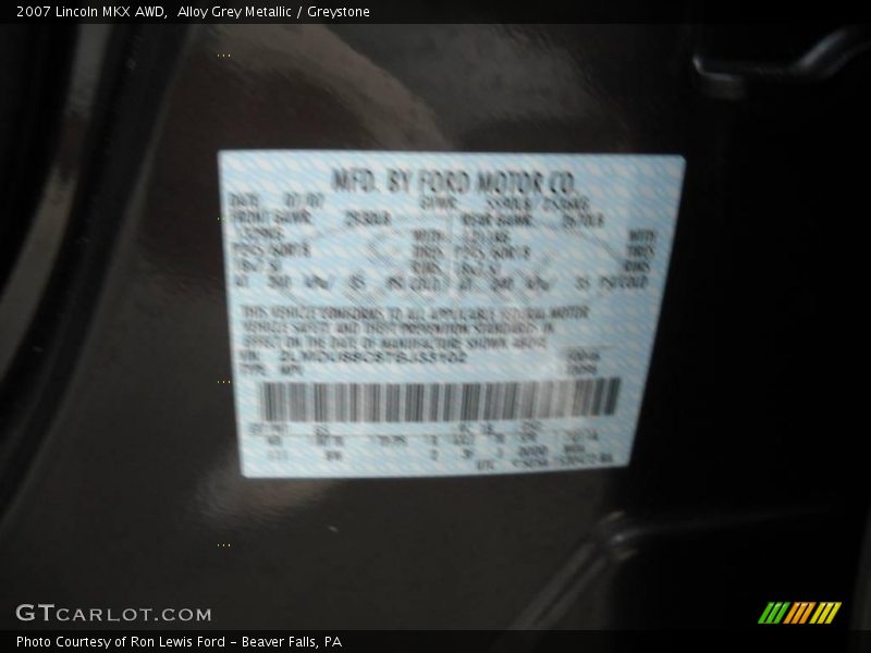 Alloy Grey Metallic / Greystone 2007 Lincoln MKX AWD