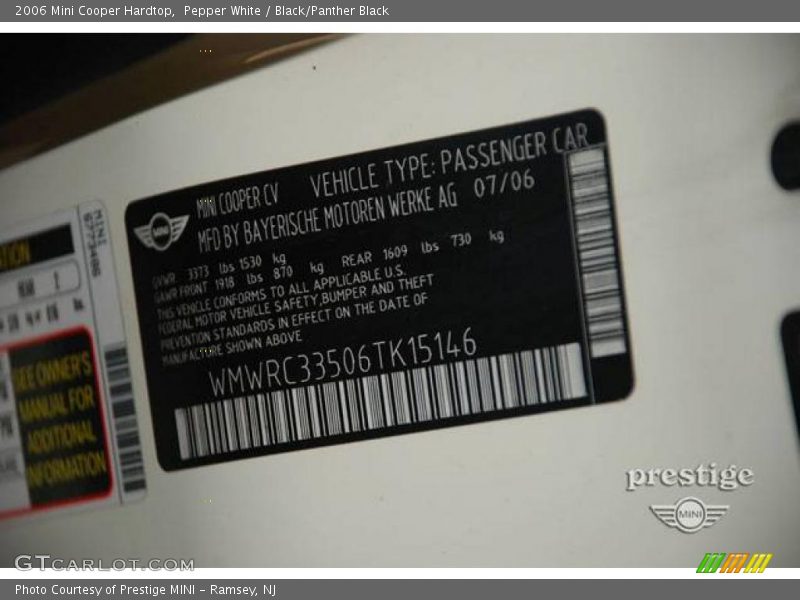 Pepper White / Black/Panther Black 2006 Mini Cooper Hardtop