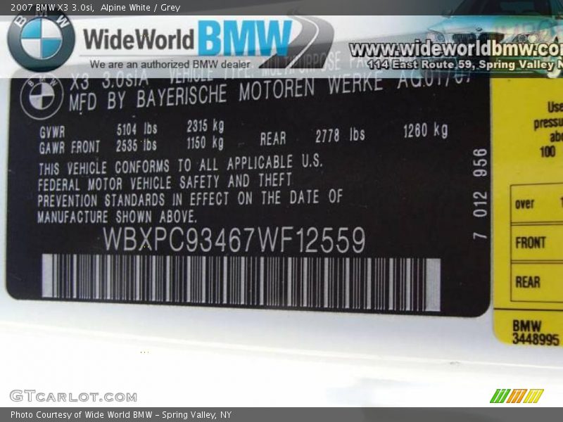 Alpine White / Grey 2007 BMW X3 3.0si