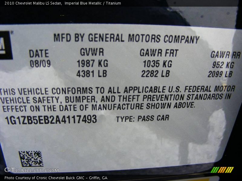 Imperial Blue Metallic / Titanium 2010 Chevrolet Malibu LS Sedan