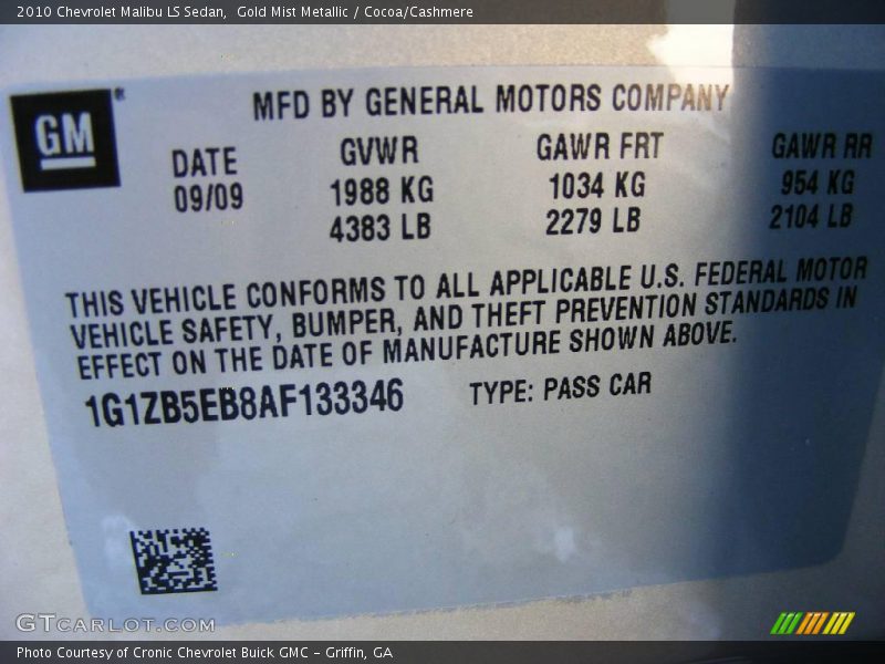 Gold Mist Metallic / Cocoa/Cashmere 2010 Chevrolet Malibu LS Sedan