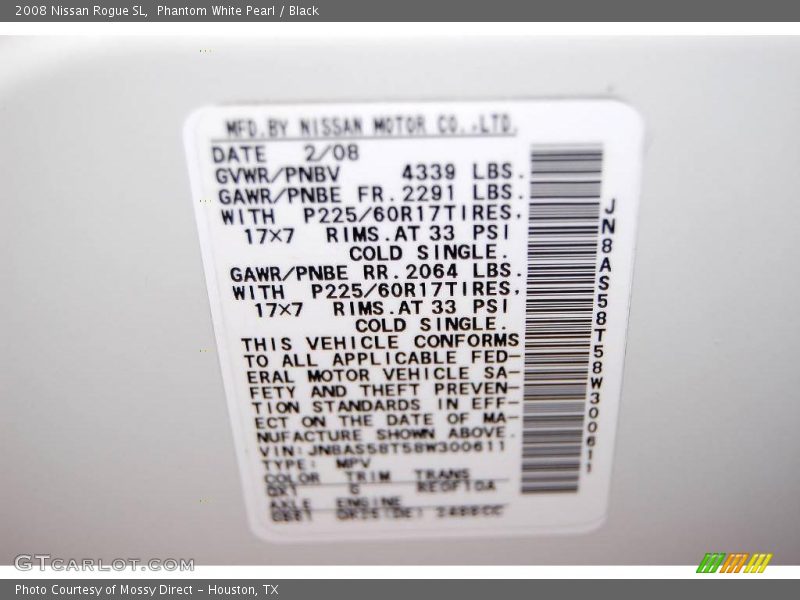 Phantom White Pearl / Black 2008 Nissan Rogue SL