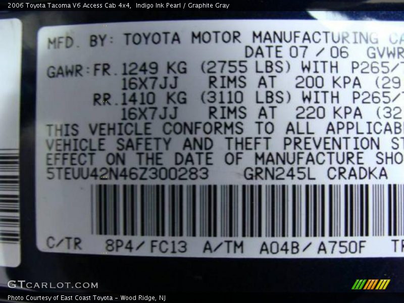 Indigo Ink Pearl / Graphite Gray 2006 Toyota Tacoma V6 Access Cab 4x4