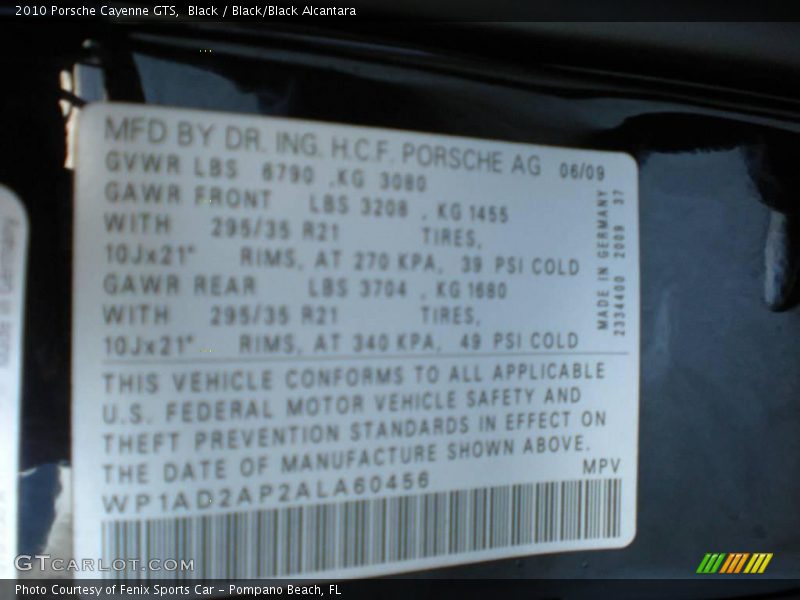 Black / Black/Black Alcantara 2010 Porsche Cayenne GTS