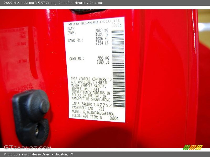 Code Red Metallic / Charcoal 2009 Nissan Altima 3.5 SE Coupe