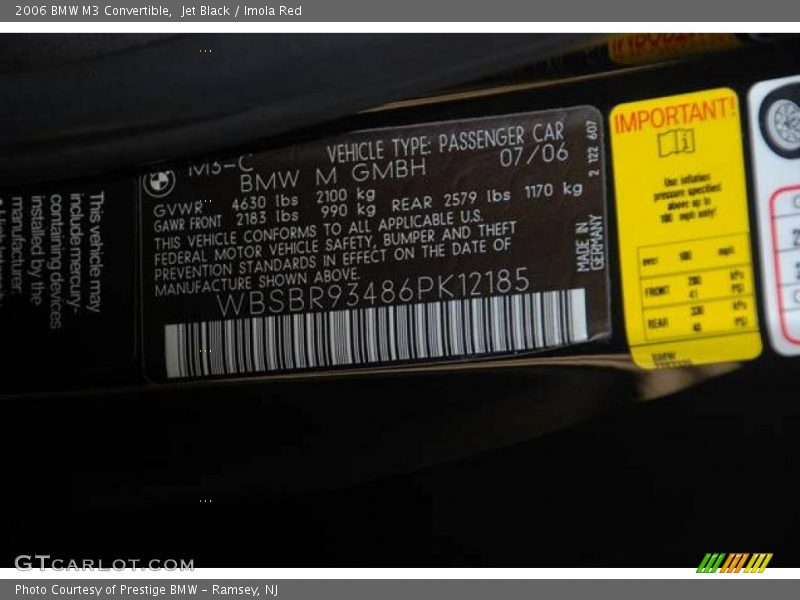 Jet Black / Imola Red 2006 BMW M3 Convertible