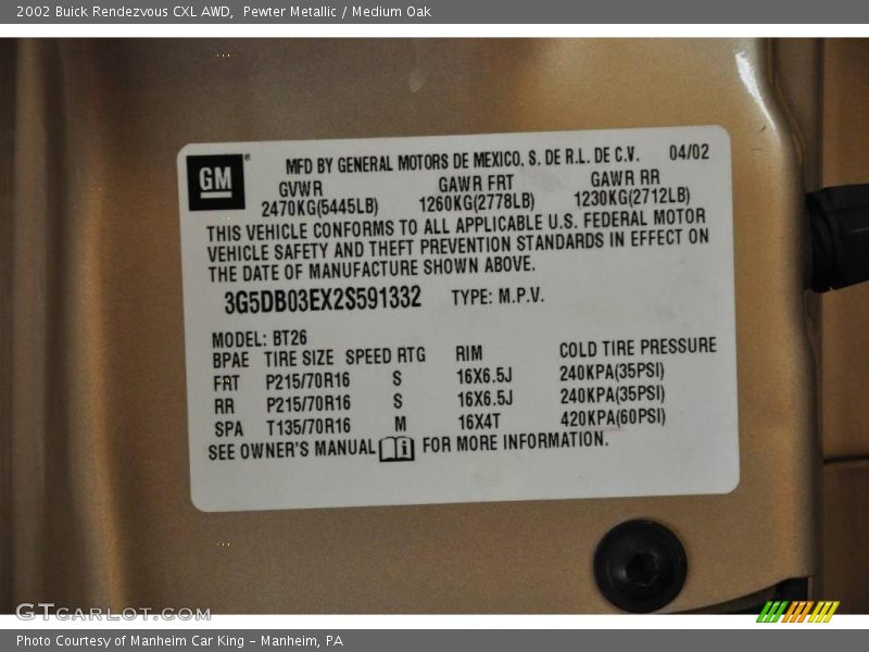 Pewter Metallic / Medium Oak 2002 Buick Rendezvous CXL AWD