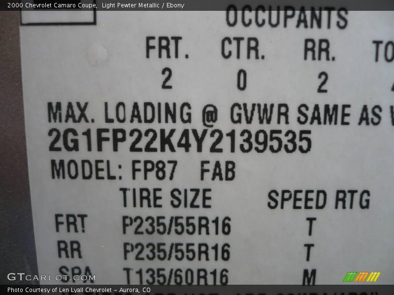 Light Pewter Metallic / Ebony 2000 Chevrolet Camaro Coupe