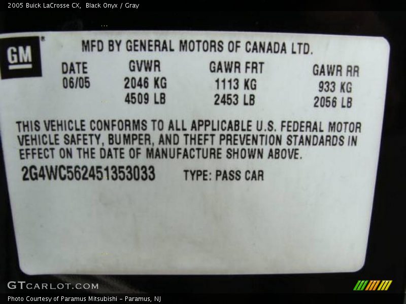 Black Onyx / Gray 2005 Buick LaCrosse CX