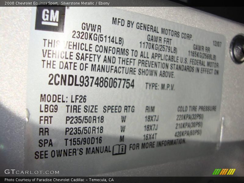 Silverstone Metallic / Ebony 2008 Chevrolet Equinox Sport