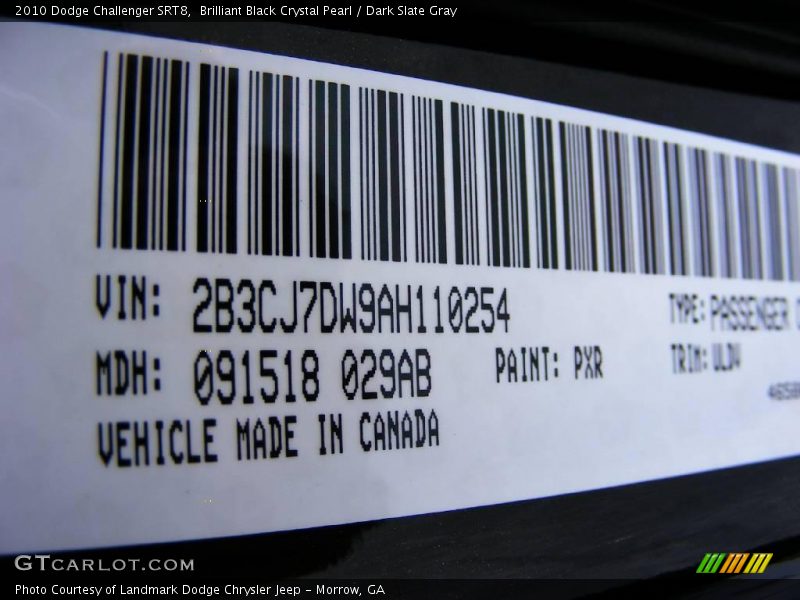 Brilliant Black Crystal Pearl / Dark Slate Gray 2010 Dodge Challenger SRT8