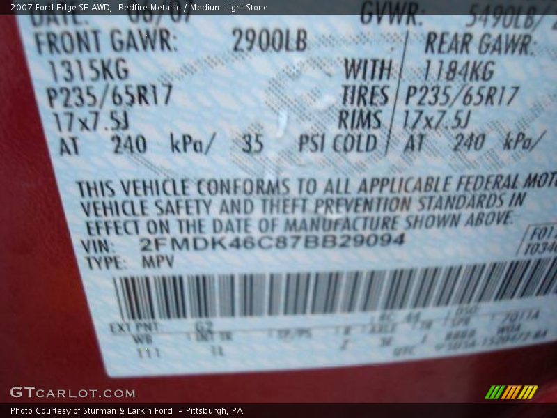 Redfire Metallic / Medium Light Stone 2007 Ford Edge SE AWD