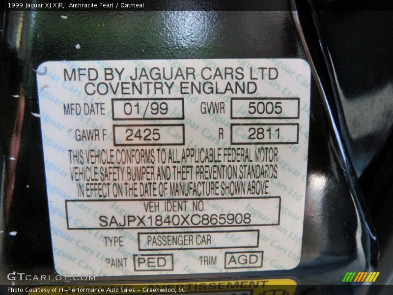 Anthracite Pearl / Oatmeal 1999 Jaguar XJ XJR
