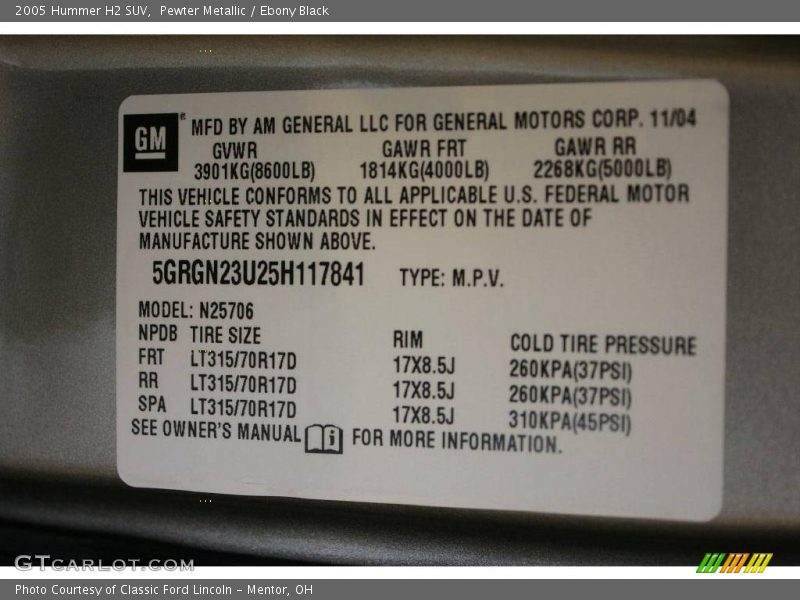 Pewter Metallic / Ebony Black 2005 Hummer H2 SUV