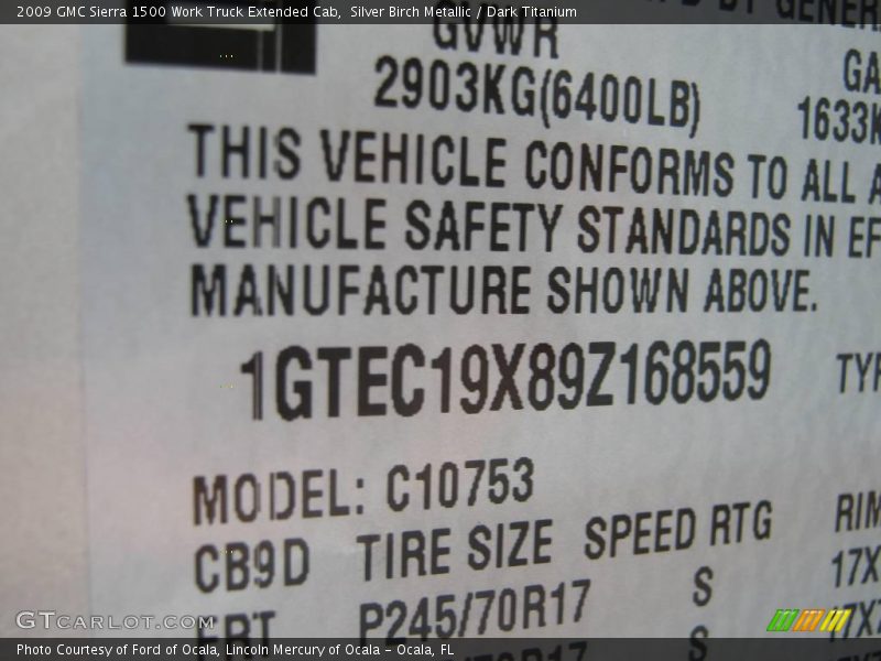Silver Birch Metallic / Dark Titanium 2009 GMC Sierra 1500 Work Truck Extended Cab
