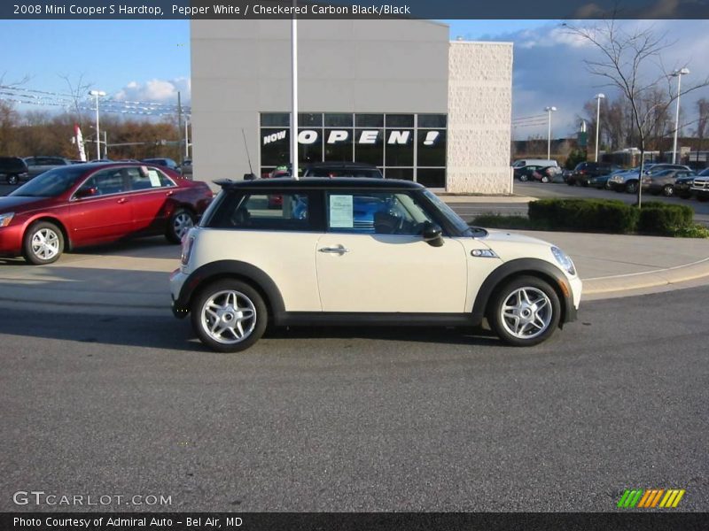 Pepper White / Checkered Carbon Black/Black 2008 Mini Cooper S Hardtop