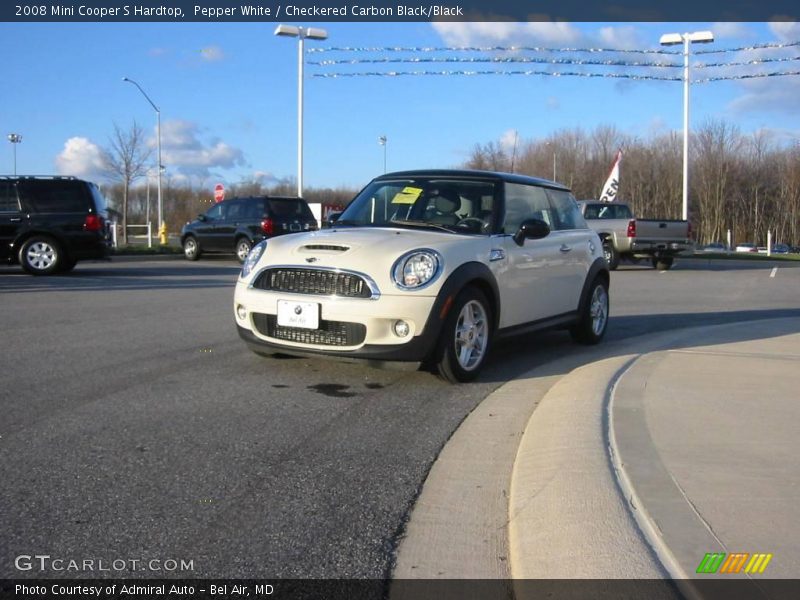Pepper White / Checkered Carbon Black/Black 2008 Mini Cooper S Hardtop