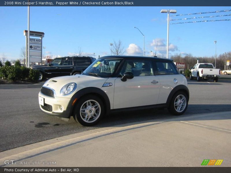 Pepper White / Checkered Carbon Black/Black 2008 Mini Cooper S Hardtop