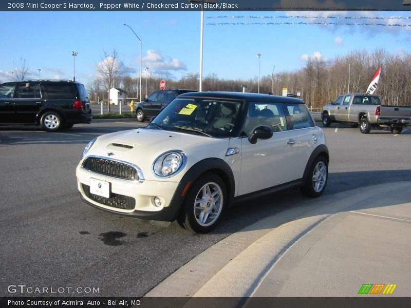 Pepper White / Checkered Carbon Black/Black 2008 Mini Cooper S Hardtop