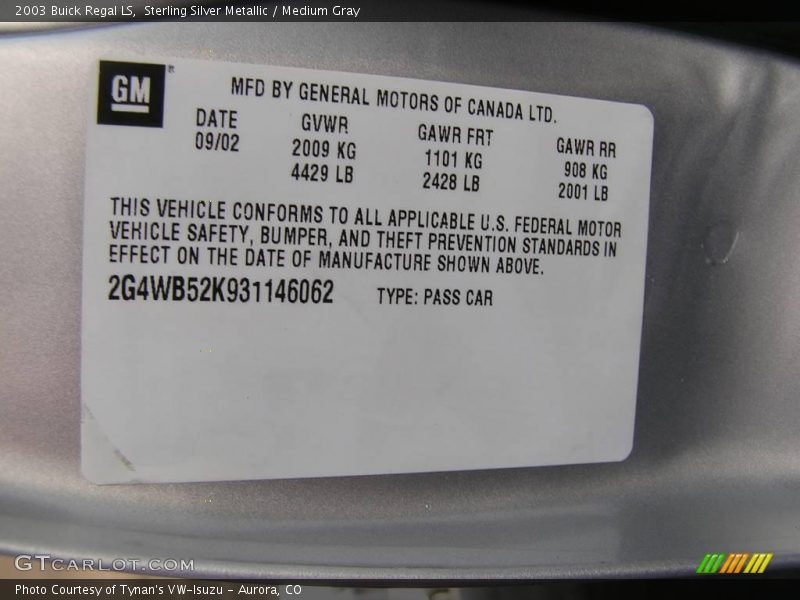 Sterling Silver Metallic / Medium Gray 2003 Buick Regal LS