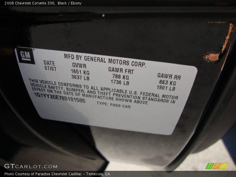 Black / Ebony 2008 Chevrolet Corvette Z06