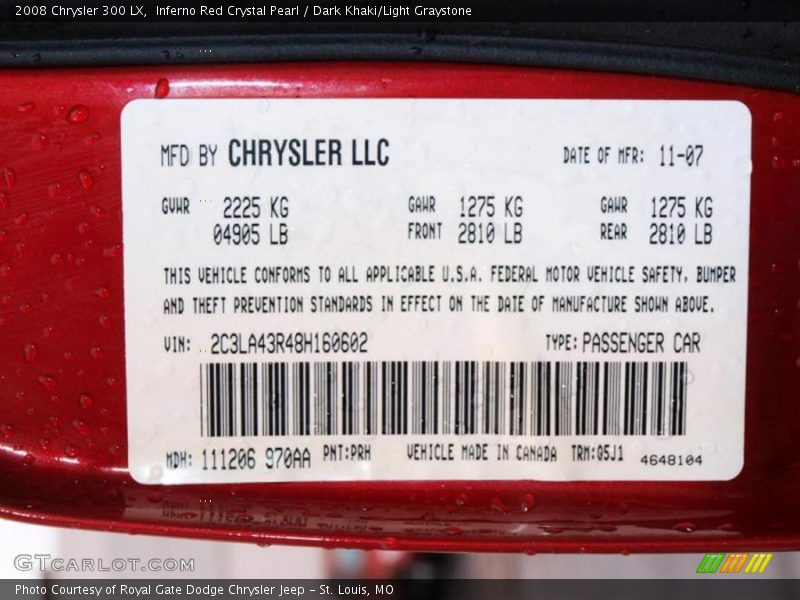 Inferno Red Crystal Pearl / Dark Khaki/Light Graystone 2008 Chrysler 300 LX