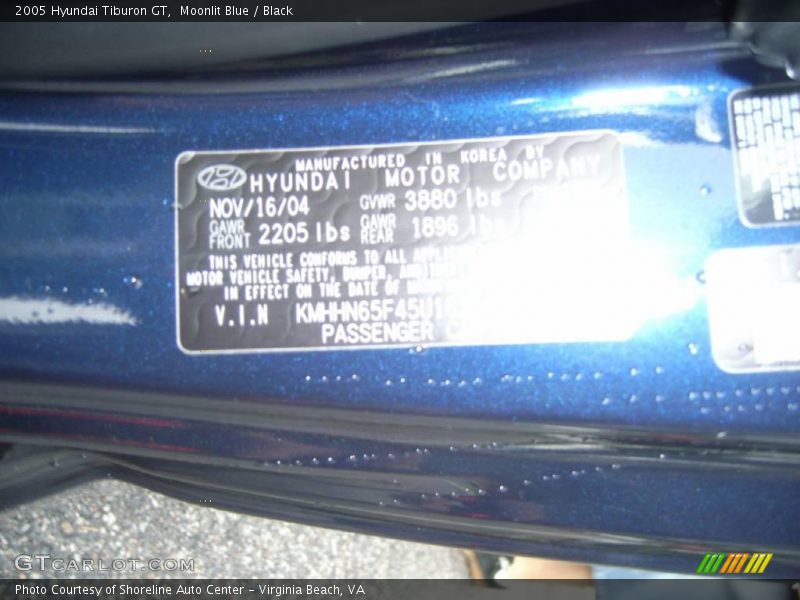 Moonlit Blue / Black 2005 Hyundai Tiburon GT