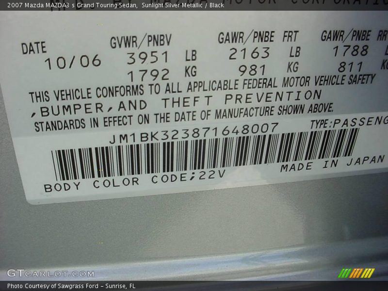 Sunlight Silver Metallic / Black 2007 Mazda MAZDA3 s Grand Touring Sedan