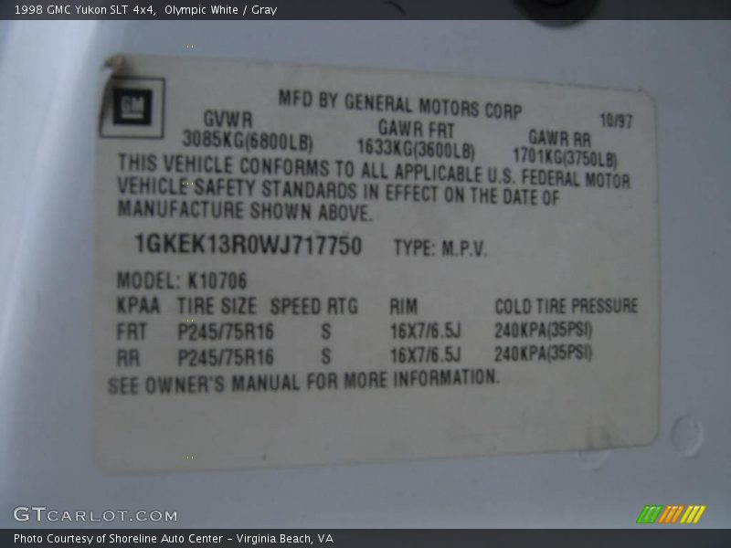 Olympic White / Gray 1998 GMC Yukon SLT 4x4