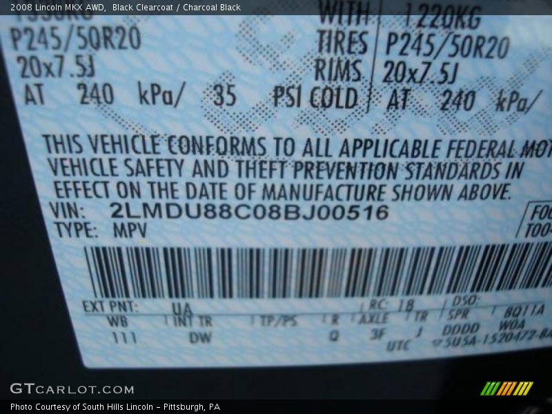 Black Clearcoat / Charcoal Black 2008 Lincoln MKX AWD