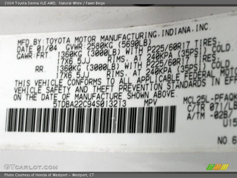 Natural White / Fawn Beige 2004 Toyota Sienna XLE AWD