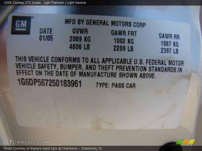 Light Platinum / Light Neutral 2005 Cadillac CTS Sedan